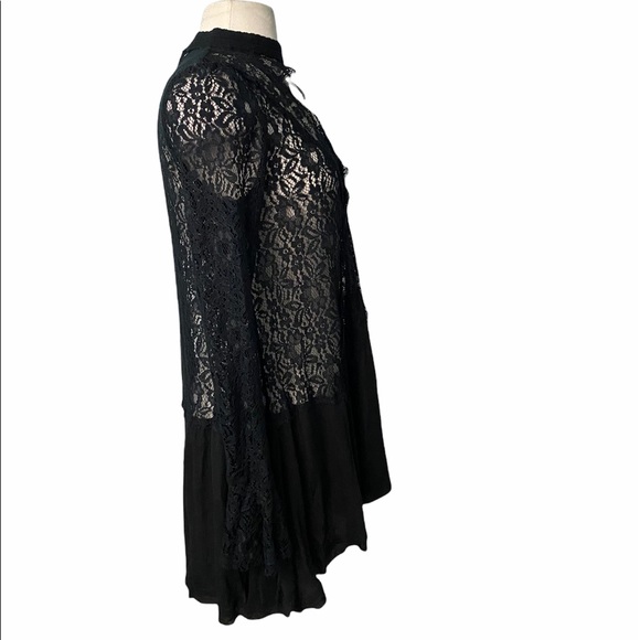 Free people black lace sheer long sleeve sz- small - Picture 2 of 5